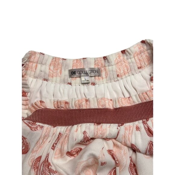 DE Collect-Inspired Cream & Rust Paisley Print Pleated Midi Skirt Size L ,With E - Picture 2 of 6